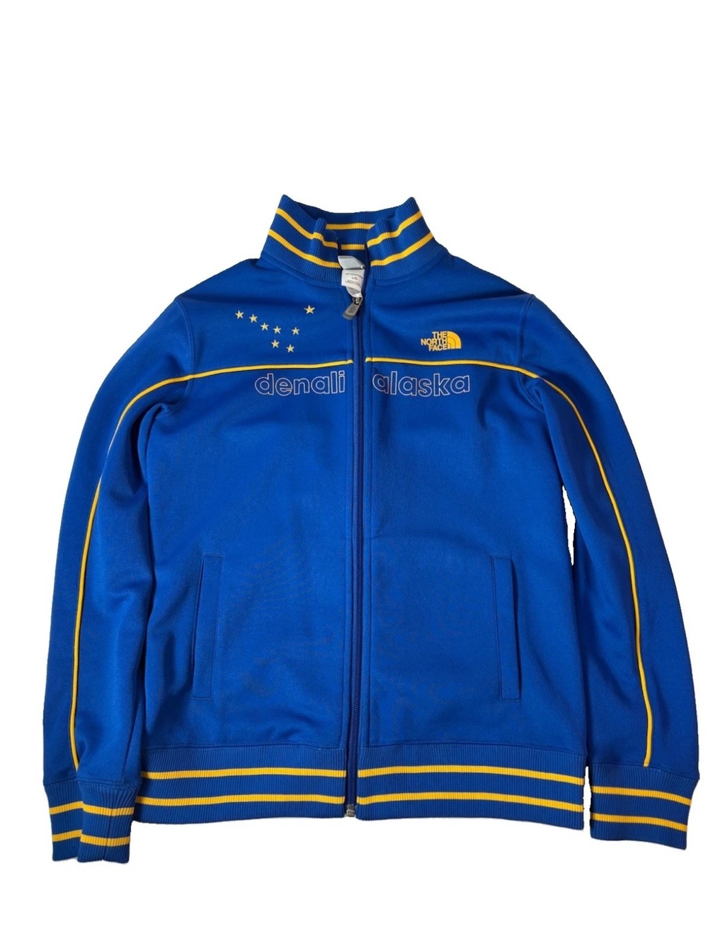 The North Face A5 Series Alaska Denali Jacket Boys L Full Zip Blue Rare 6194m